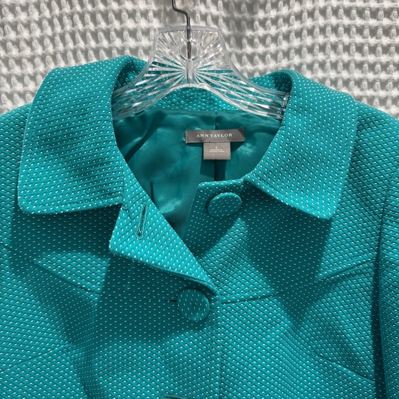 Ann Taylor Teal Women's Cropped Jacket With White Dots - Picture 2 of 6